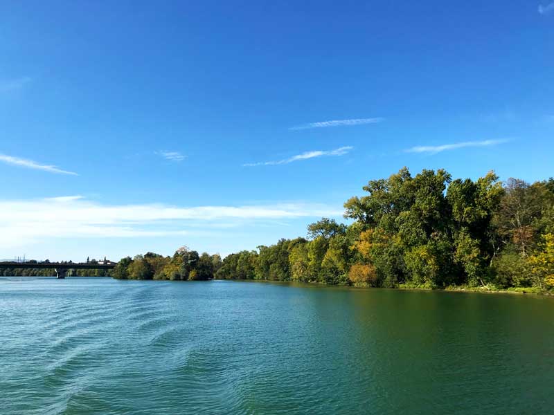 Die Ufer der Saône sind noch erstaunlich grün für Mitte Oktober