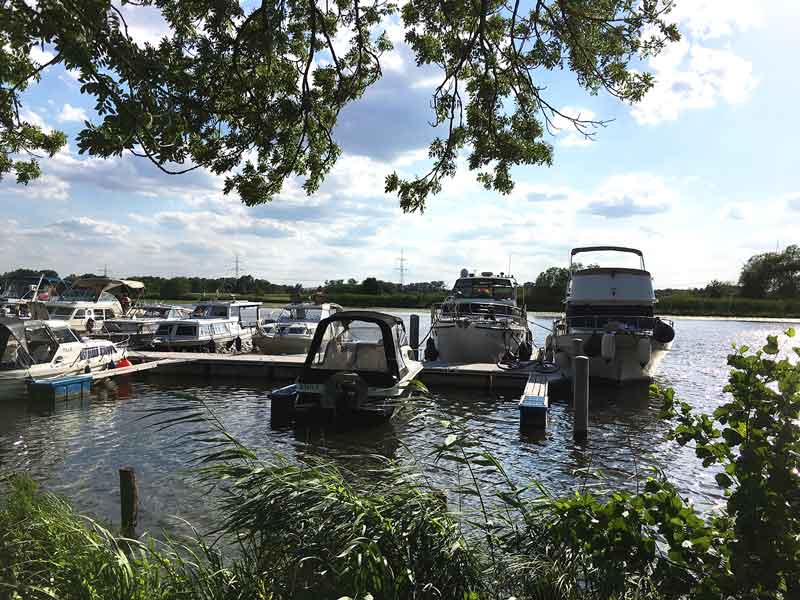 Liegeplatz am Wasserwanderrastweg Ketzin an der Ketziner Havel, Blick durchs Schilf