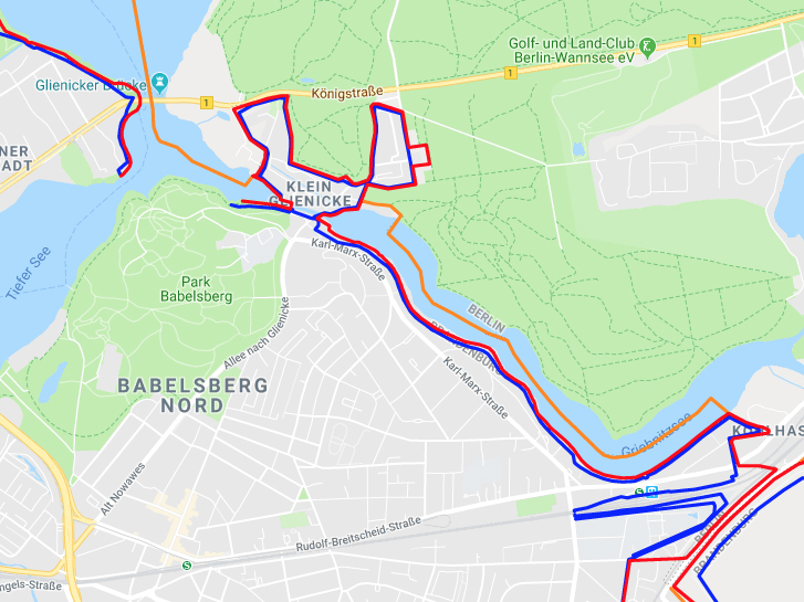 Karte des ehemaligen innerdeutschen Grenzverlaufs im Bereich Griebnitzsee, Babelsberg Potsdam und Klein Glienicke